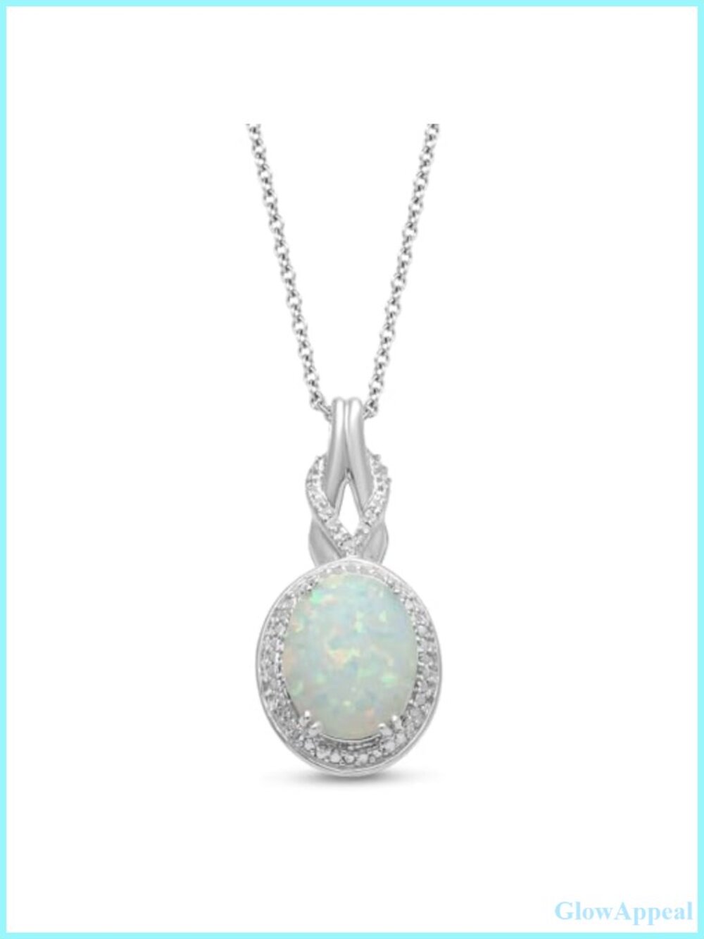Sterling Silver Created Opal Pendant Necklace with Diamonds 18in Rolo Chain